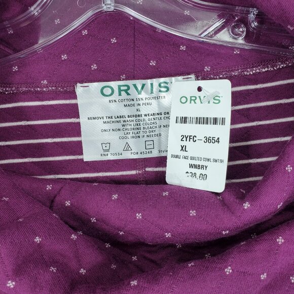 New Orvis Quilted Cowl Funnel Neck Womens Size XL Sweatshirt Double Faced Purple - Picture 2 of 5